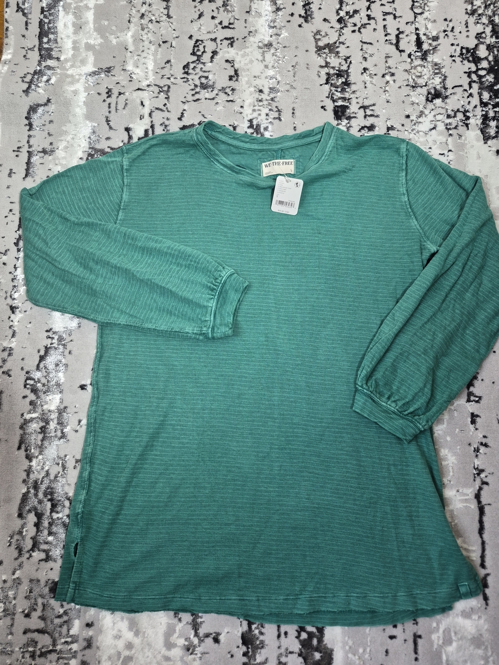 NWT We The Free Womens Aqua Bright Waffle Knit Oversize Long Sleeve Top S